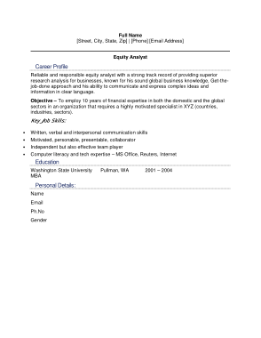 Free Download PDF Books, Equity Research Analyst Fresher Resume Template