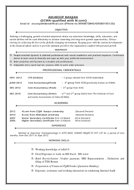 Fresher Cost Accountant Resume Template