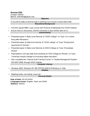 Fresher MBA Lecturer Resume Template