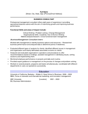 Management Consultant Fresher Resume Template