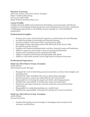 Account Manager Advertising Resume Template