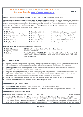 Deputy HR Manager Resume Template