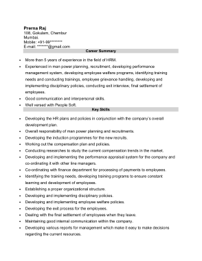 HR Manager Professional Resume Sample Template