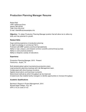 Production Planning Manager Template