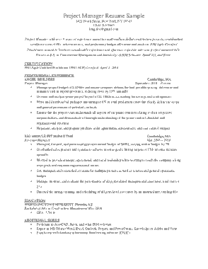 Project Manager Position Template