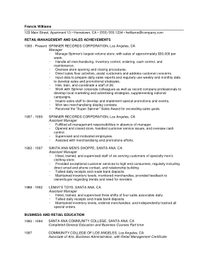 Resume for Clothing Store Manager Template