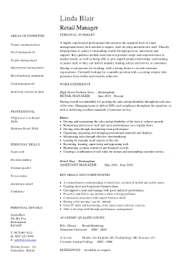 Resume for Fashion Retail Manager Template