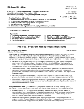 Resume for IT Program Manager Template