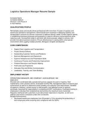 Resume for Logistics Operation Manager Template