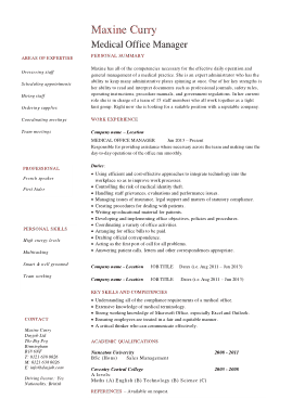 Resume for Medical Office Manager Template