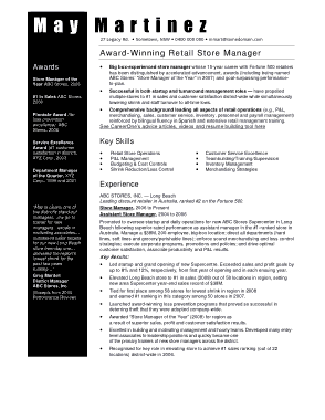 Resume for Retail Store Manager Template