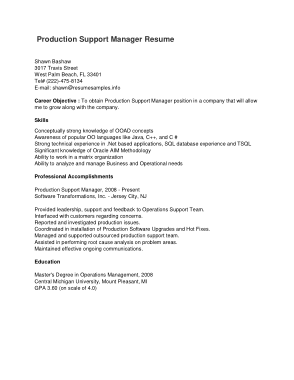 Resume of Production Support Manager Template