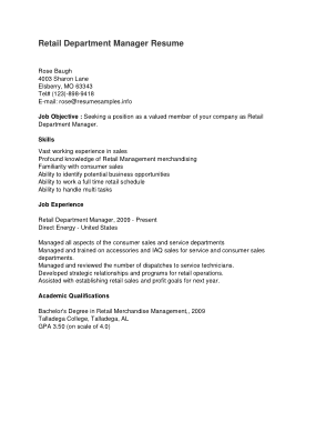 Retail Department Manager Resume Template