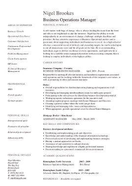 Free Download PDF Books, Business Operations Resume Template
