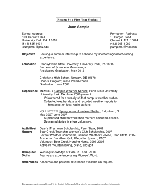 First Year Student Resume Template
