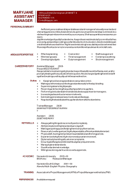 Resume for Restaurant Assistant Template