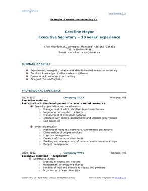 Secretary Resume Summary Template