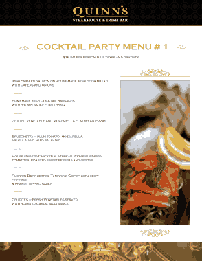 Free Download PDF Books, Cocktail Party Menu Template