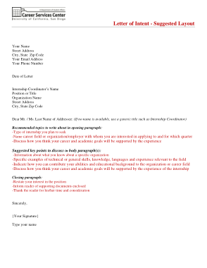 Academic Internship Letter of Intent Template