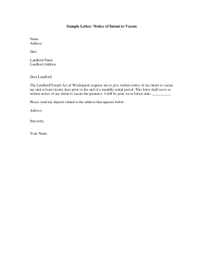 Intent to Vacate Letter PDF Template