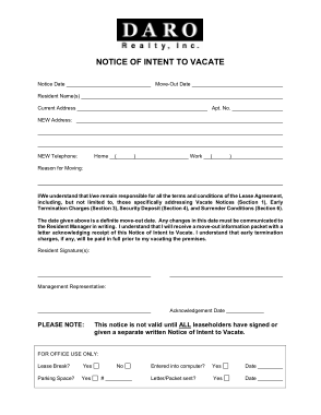 Intent to Vacate Letter to Download Template