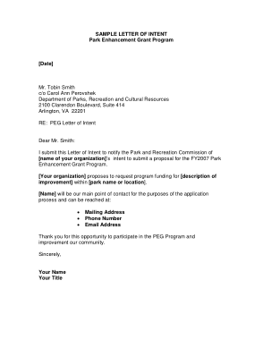 Letter of Intent for Enhancement Grant Program Template
