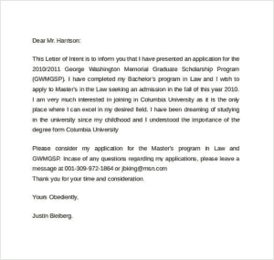 Letter of Intent Template Graduate School Template