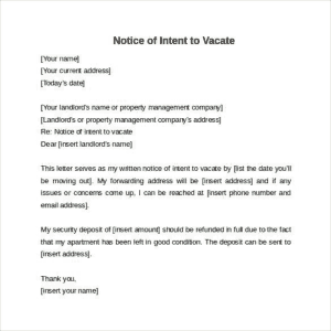 Notice of Intent to Vacate Template