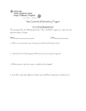 Nurse Residency Letter of Intent Template