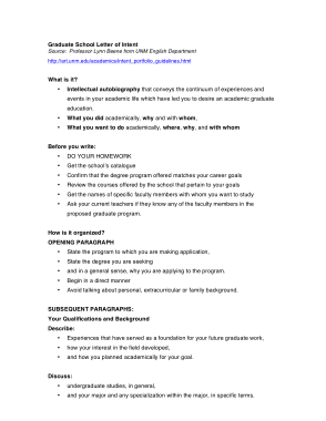 PDF Letter of Intent For Graduate School Template