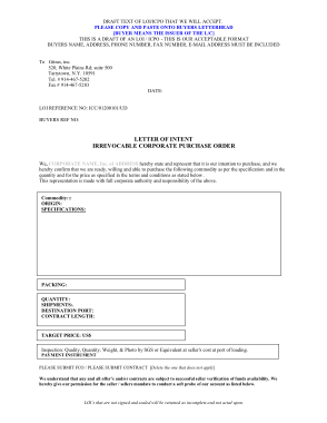 Purchase Order Letter of Intent Template
