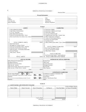 Blank Personal Financial Statement Form Template