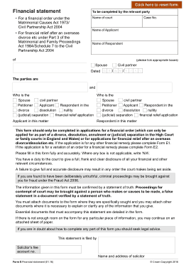 Financial Position Statement Form Template