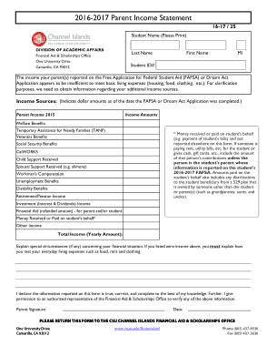 Parent Income Statement Form Template