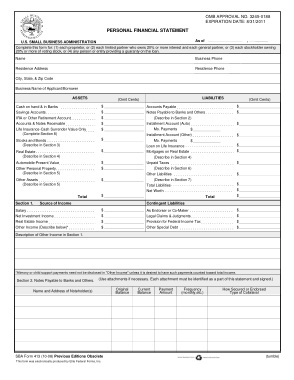 Personal Business Financial Statement Form Template