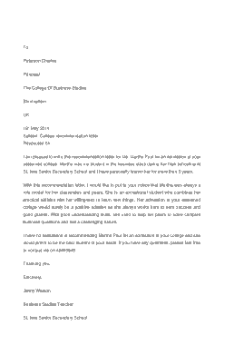 Business College Recommendation Letter Template
