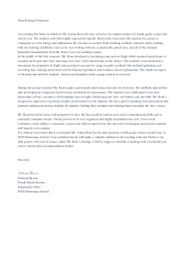 Letter of Recommendation for Elementary Teaching Position Template