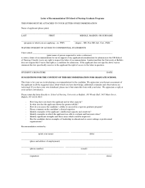 Letter of Recommendation for Graduate Nursing School Template