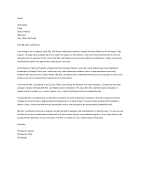 Recommendation Letter for Graduate School Format Template