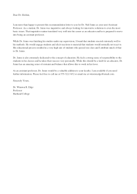 Sample Letter of Recommendation for University Teaching Position Template