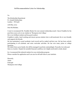 Self Recommendation Letter for Scholarship Template