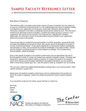 Sample Faculty Reference Letter Template