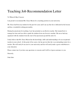 Teaching Job Recommendation Letter Template