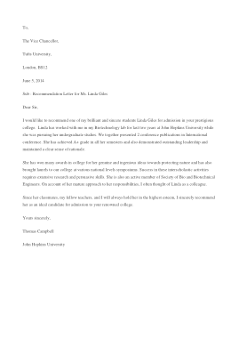 Professor Recommendation Letter Example Template