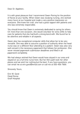 School Nurse Recommendation Letter Format Template