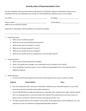 Sorority Letter Recruitment Recommendation Form Template