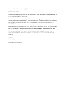 High School Student Recommendation Letter Template