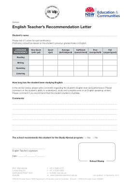 English Teachers Recommendation Letter Format Template