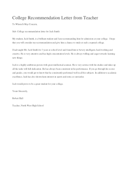 Sample College Recommendation Letter From Teacher Template