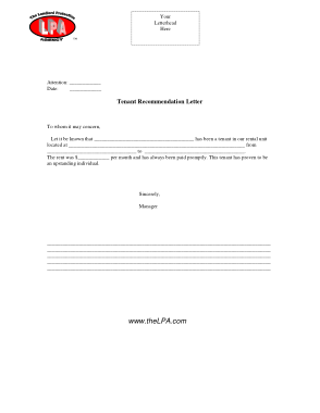 Tenant Recommendation Letter Example Template